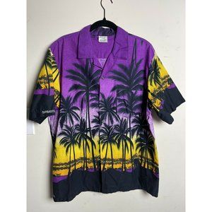 Bajan Mens Button Front Hawaiian Shirt Multicolor Palm Tree Short Sleeve XL